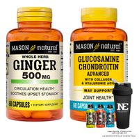 COMBO VITAMINAS MASON -  GINGER (KION) 500MG + GLUCOSAMINA CONDROITINA CON ÁCIDO HIALURÓNICO +SHAKER