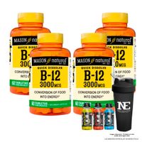 COMBO VITAMINAS MASON NATURAL - 4 VITAMINA B-12 3000 MCG (60 TAB SUBL) + SHAKER