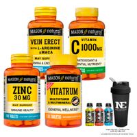 COMBO MASON- VEIN ERECT MACA + VITAMINA C-1000 MG+ VITATRUM MULTIVITA.& MULTIMI.+ ZINC 30 MG +SHAKER