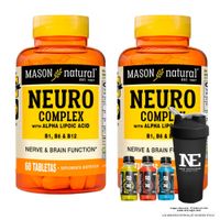 COMBO VITAMINAS MASON NATURAL - 2 NEURO COMPLEX CON ÁCIDO ALFA LIPOICO (60 TAB) + SHAKER