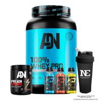 COMBO ADN NUTRITION - 100% WHEY PRO  1.1 KG. CHOCOLATE + PRE ADN THUNDER 352 GR. FRUIT PUNCH +SHAKER