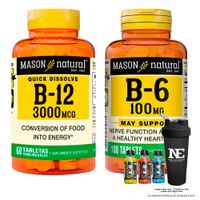 COMBO VITAMINAS MASON NATURAL - VITAMINA B-12 3000 MCG (60 TAB SUBL) + VITAMINA B-6 100 MG + SHAKER