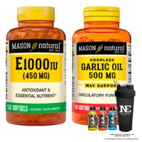 COMBO VITAMINAS MASON NATURAL - VITAMINA E-1000 UI (450 MG) (50 SOFTG)+ ACEITE DE AJO 500 MG +SHAKER