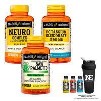 COMBO VITAMINAS MASON - NEURO COMPLEX + GLUCONATO DE POTASIO + SAW PALMETTO EXTRACTO + SHAKER