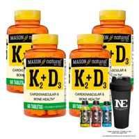 COMBO VITAMINAS MASON NATURAL - 4 VITAMINA K2 + D3 (60 TAB) + SHAKER