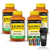 COMBO VITAMINAS MASON NATURAL - 4 VITAMINA A 10,000 UI FROM FISH LIVER OIL (100 SOFTG) + SHAKER