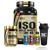 COMBO LEVEL PRO - ISO GOLD WHEY 2.43 LIBRAS CHOCOLATE + CREATINE 500 GR. + SHAKER