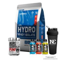 COMBO SUPREME - HYDRO WHEY ISOLATE 5.5 LIBRAS CHOCOLATE + AGRESSIVE PUMP 350 GR. WATERMELON + SHAKER