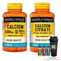 COMBO VITAMINAS MASON NATURAL - CALCIO 600MG D3 800IU + CITRATO DE CALCIO CON VITAMINA D3 + SHAKER