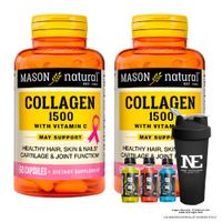 COMBO VITAMINAS MASON NATURAL - 2 COLÁGENO 1500 PLUS + BIOTINA + VITAMINA C (60 CAP) + SHAKER