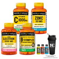 COMBO VITAMINAS MASON- VITAMINA C-1000 MG + ZINC 30 MG+ LECITINA DE SOYA 1200 MG+ COMPLEJO B +SHAKER
