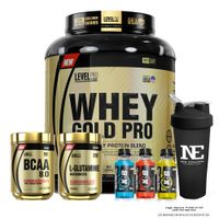 COMBO LEVEL PRO - WHEY GOLD PRO 5.5 LIBRAS VAINILLA+ BCAA  540GR FRUIT PUNCH+ GLUTAMINE 500G +SHAKER