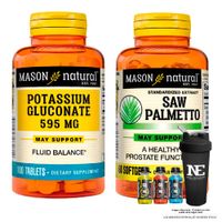 COMBO VITAMINAS MASON NATURAL - GLUCONATO DE POTASIO + SAW PALMETTO EXTRACTO ESTANDARIZADO + SHAKER