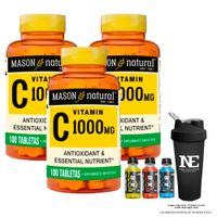 COMBO VITAMINAS MASON NATURAL - 3 VITAMINA C-1000 MG (100 TAB) + SHAKER