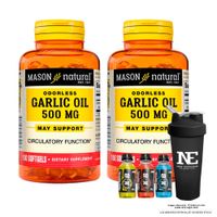 COMBO VITAMINAS MASON NATURAL - 2 ACEITE DE AJO 500 MG (100 SOFTG) + SHAKER