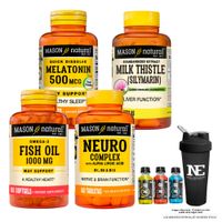 COMBO VITAMINAS MASON - MELATONINA 500 MCG + SILIMARINA+ NEURO COMPLEX + OMEGA 3 FISH OIL + SHAKER