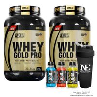COMBO LEVEL PRO - 2 WHEY GOLD PRO 2.43 LIBRAS CHOCOLATE + SHAKER