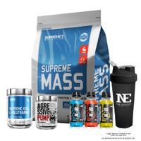 COMBO SUPREME - SUPREME MASS 10 LIBRAS VAINILLA+ GLUTAMINE 500G + AGRESSIVE PUMP 350G SANDIA +SHAKER