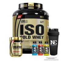 COMBO LEVEL PRO - ISO GOLD WHEY 5.5 LIBRAS COOKIE + CREATINE 500 GR. + SHAKER