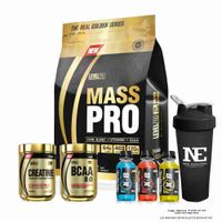 COMBO LEVEL PRO - MASS PRO 15 LIBRAS CHOCOLATE + BCAA 540GR. CITRUS PUNCH + CREATINE 500 GR. +SHAKER