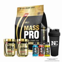 COMBO LEVEL PRO - MASS PRO 15 LIBRAS COOKIE + BCAA 8.0 540GR. FRUIT PUNCH + GLUTAMINE 500GR. +SHAKER