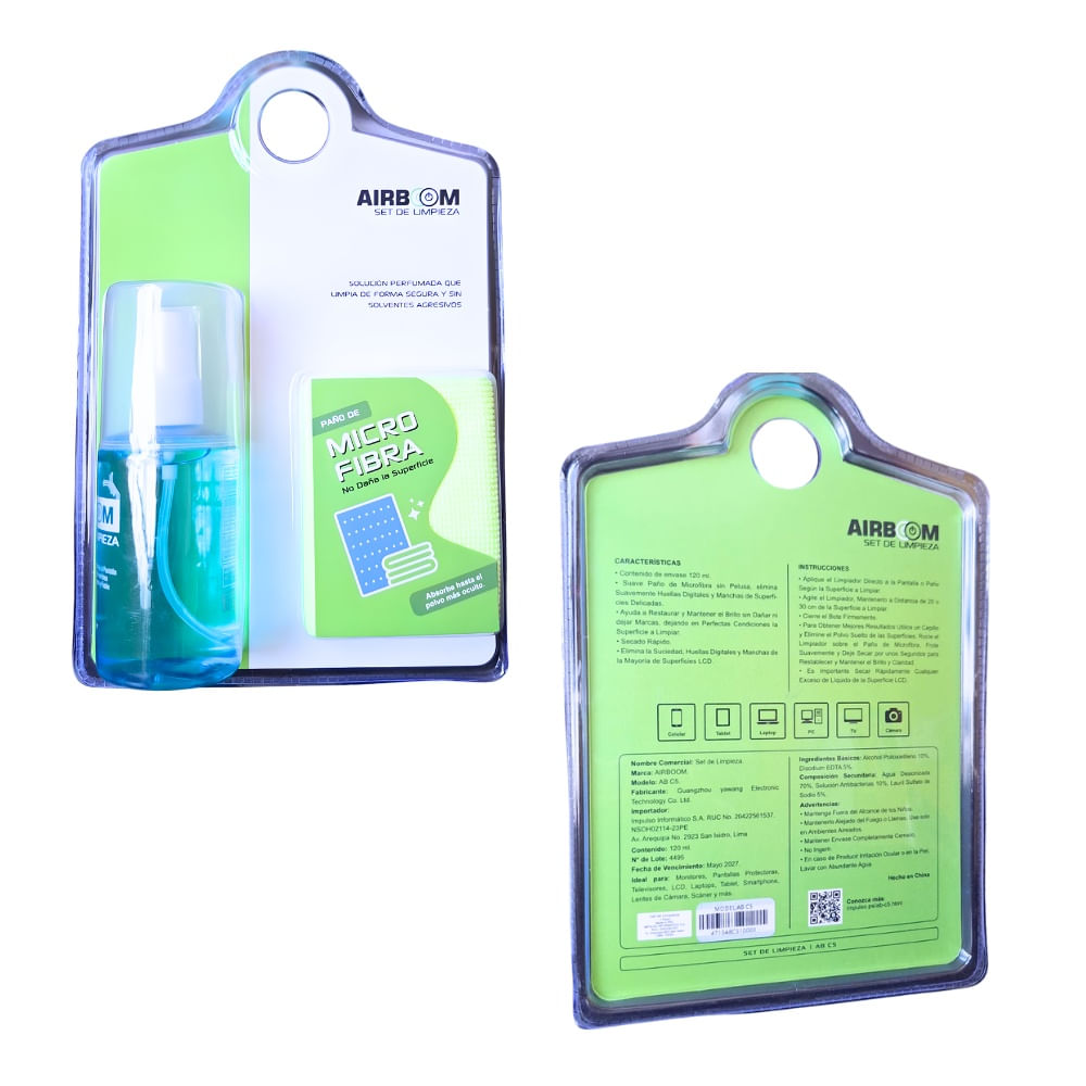 Kit De Limpieza Multiuso 120ml Para TV / Móviles / Laptops AIRBOOM