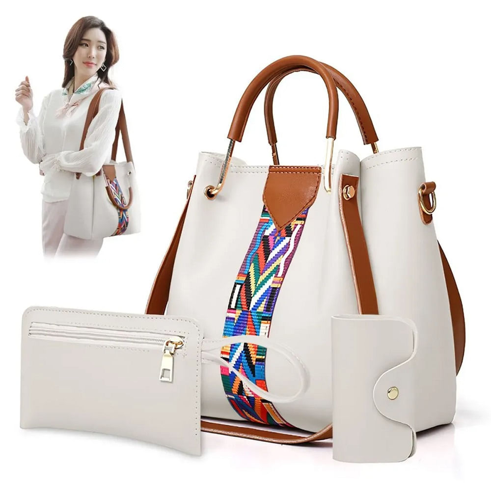 Juego de una Cartera o Bolso de Hombro un Monedero Billetera 4 pcs Blanco Juego de una Cartera o Bolso de Hombro un Monedero Billetera 4 pcs Blanco