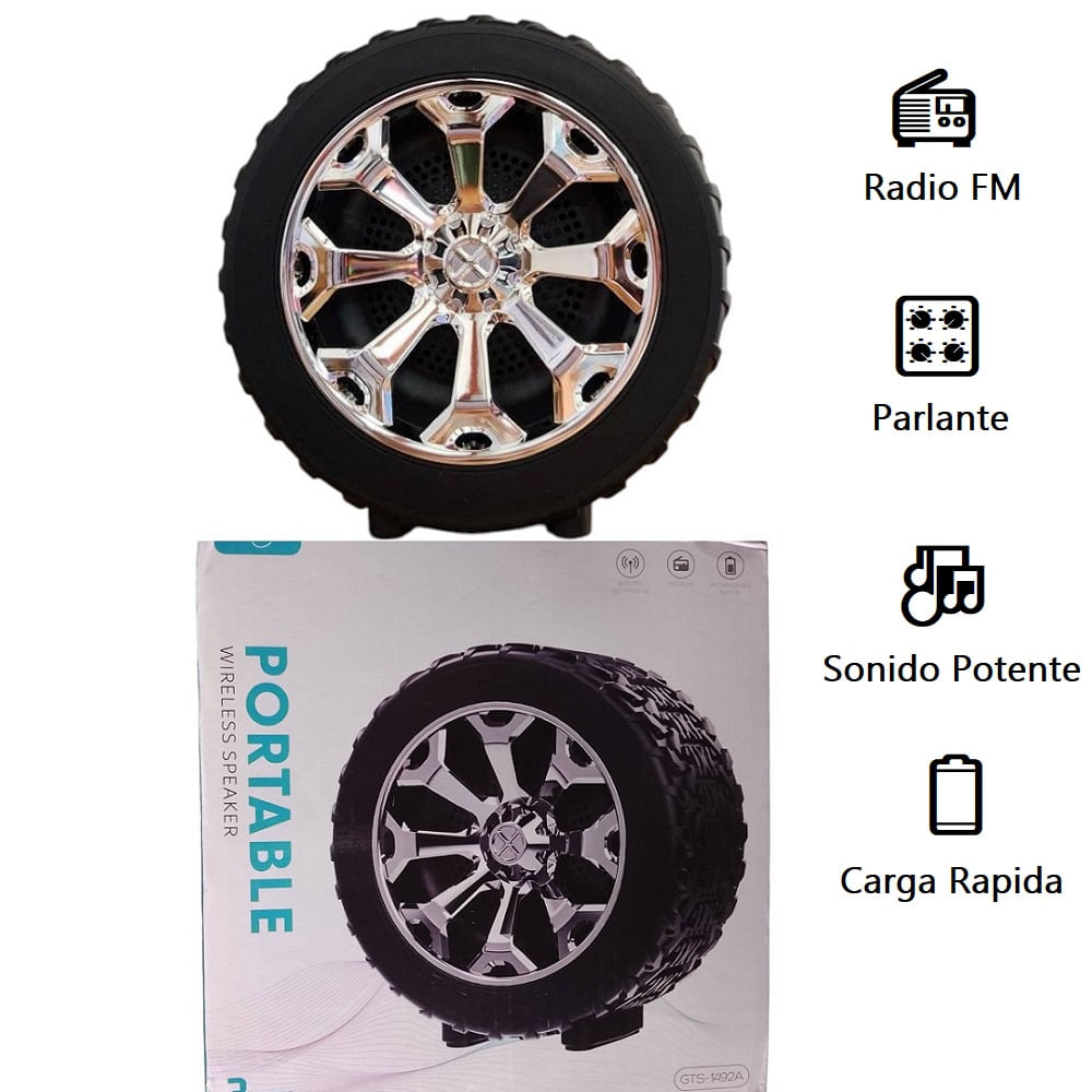 Parlante Portatil con Bluetooth y Radio Forma de Llanta Parlante Portatil con Bluetooth y Radio Forma de Llanta