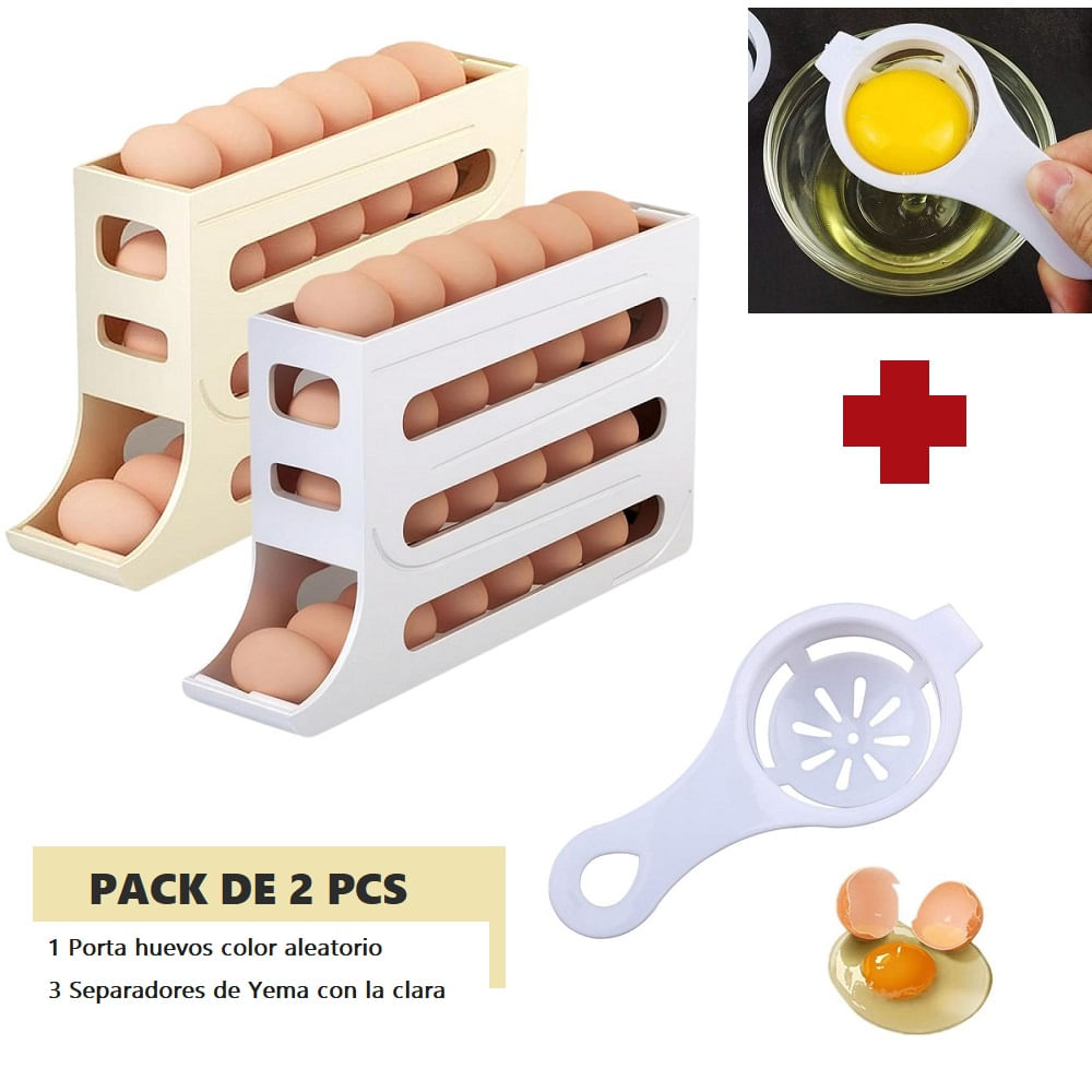 Porta Huevos Dispensador de Huevos 4 Niveles Plastico y 3 Separadores de Yema