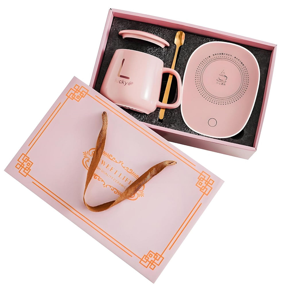 Tazas Calentadoras con Cucharita Electrico 300ml Moderno Rosa Tazas Calentadoras con Cucharita Electrico 300ml Moderno Rosa