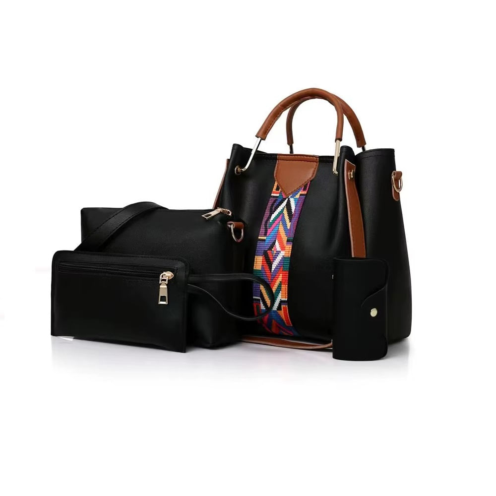 Juego de una Cartera o Bolso de Hombro un Monedero Billetera 4 pcs Negro Juego de una Cartera o Bolso de Hombro un Monedero Billetera 4 pcs Negro