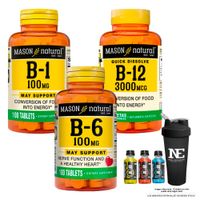 COMBO VITAMINAS MASON - VITAMINA B-1 100 MG + VITAMINA B-12 3000 MCG + VITAMINA B-6 100 MG + SHAKER