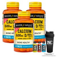 COMBO VITAMINAS MASON NATURAL - 3 CALCIO 600MG D3 800IU (20 MCG) (60 TAB) + SHAKER
