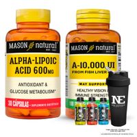 COMBO VITAMINAS MASON NATURAL - VITAMINA A 10,000 UI (100 SOFTG) + ÁCIDO ALFA LIPOICO 600 MG+ SHAKER