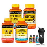 COMBO MASON- VEIN ERECT MACA +VITATRUM MULTIVITA. & MULTIMI.+ OMEGA 3 +CALCIO,MAGNESIO Y ZINC+SHAKER