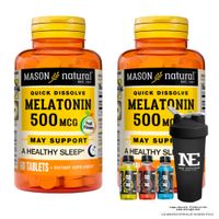 COMBO VITAMINAS MASON NATURAL - 2 MELATONINA 500 MCG (60 TAB SUBLINGUAL) + SHAKER