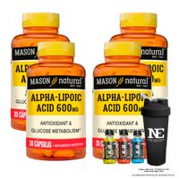 COMBO VITAMINAS MASON NATURAL - 4 ÁCIDO ALFA LIPOICO 600 MG (30 CAP) + SHAKER