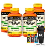 COMBO VITAMINAS MASON NATURAL - 4 VALERIANA 500 MG (60 CAP) + SHAKER
