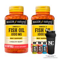 COMBO VITAMINAS MASON NATURAL - 2 OMEGA 3 FISH OIL 1000 MG (60 SOFTG) + SHAKER
