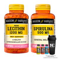 COMBO VITAMINAS MASON NATURAL - LECITINA DE SOYA 1200 MG (100 SOFTG) + ESPIRULINA 500 MG + SHAKER