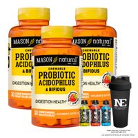 COMBO VITAMINAS MASON NATURAL - 3 PROBIÓTICO ACIDOPHILUS & BIFIDUS (30 COMP MAST) + SHAKER
