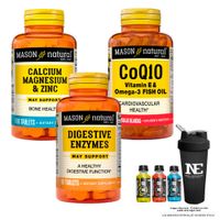 COMBO VITAMINAS MASON NATURAL- CALCIO,MAGNESIO Y ZINC+ CoQ10 (VITAMINA E)+ENZIMAS DIGESTIVAS +SHAKER