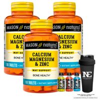 COMBO VITAMINAS MASON NATURAL - 3 CALCIO, MAGNESIO Y ZINC (100 TAB) + SHAKER