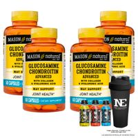 COMBO VITAMINAS MASON NATURAL - 4 GLUCOSAMINA CONDROITINA CON ÁCIDO HIALURÓNICO (60 CAP) + SHAKER