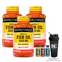 COMBO VITAMINAS MASON NATURAL - 3 OMEGA 3 FISH OIL 1000 MG (60 SOFTG) + SHAKER