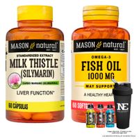 COMBO VITAMINAS MASON NATURAL - SILIMARINA (MILK THISTLE) (60 CAP)+ OMEGA 3 FISH OIL 1000 MG +SHAKER