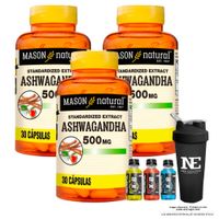 COMBO VITAMINAS MASON NATURAL - 3 ASHWAGANDHA 500 MG (30 CAP) + SHAKER