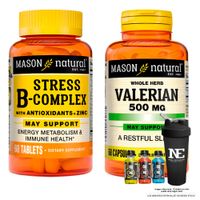 COMBO VITAMINAS MASON - STRESS FORMULA B-COMPLEX CON ANTIOXIDANTES+ZINC + VALERIANA 500 MG + SHAKER
