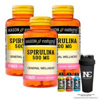 COMBO VITAMINAS MASON NATURAL - 3 ESPIRULINA 500 MG (100 TAB) + SHAKER