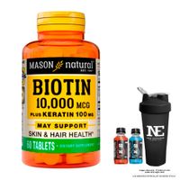 VITAMINAS MASON NATURAL - BIOTINA 10,000 PLUS KERATINA 100 MG (60 TAB) + SHAKER
